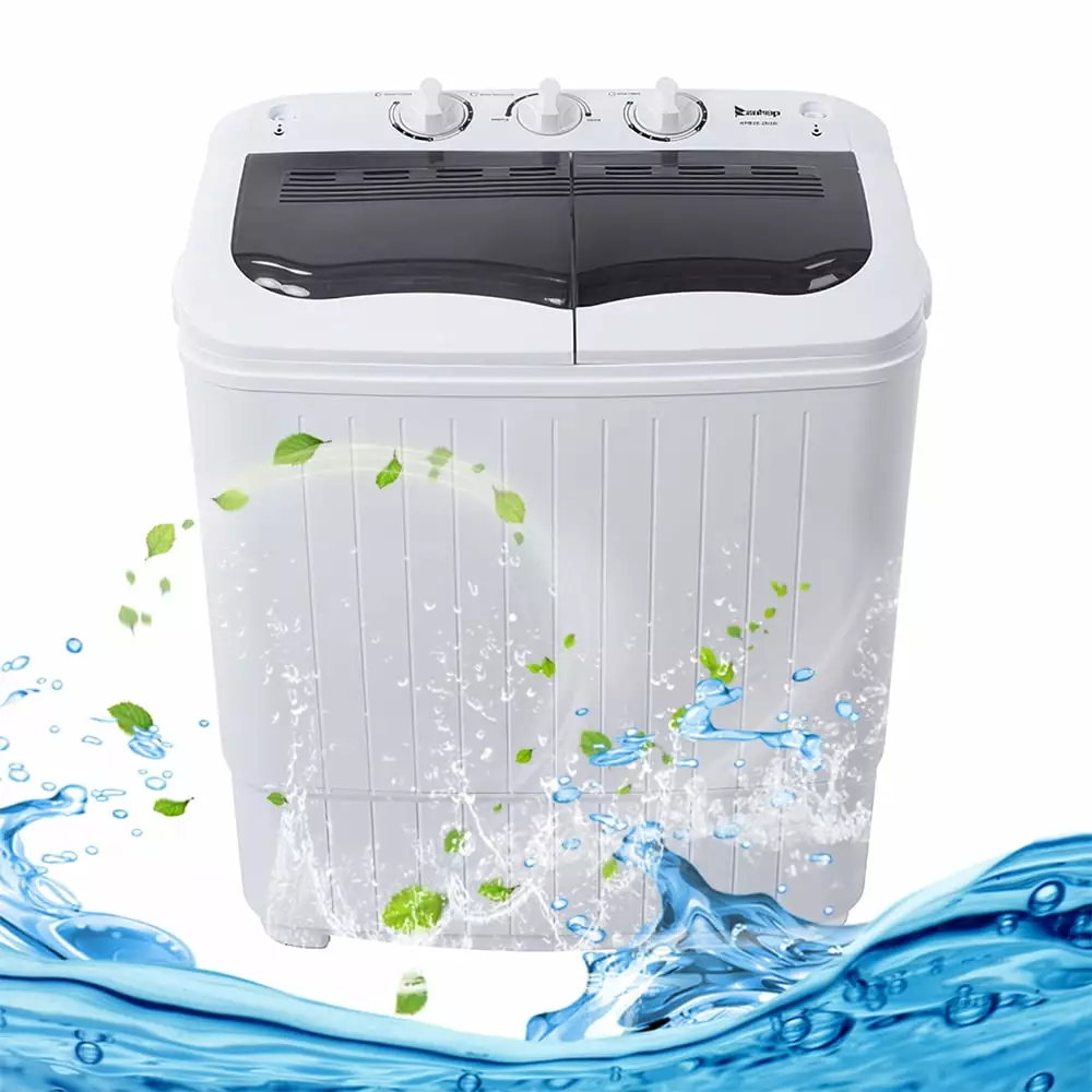 Portable Small Mini-Double Bathtub Washing Machine. DFITO Wash And Dehydrate Machine.14.3 LBS Capacity. For Camping/Home/ Dormitory/ Apartment/ College RV. Blue And White. GJ125