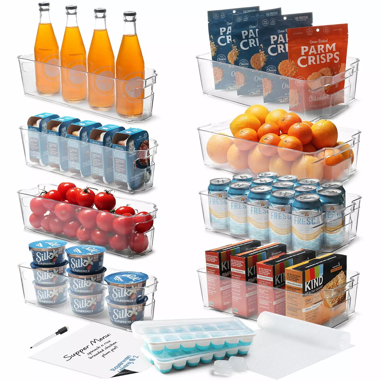 StorageBud Fridge Organizer - 16 Piece Refrigerator Organizer Bins - Stackable Freezer Organizer - Clear Refrigerator Organizer - 2 Size Acrylic Fridge Bins