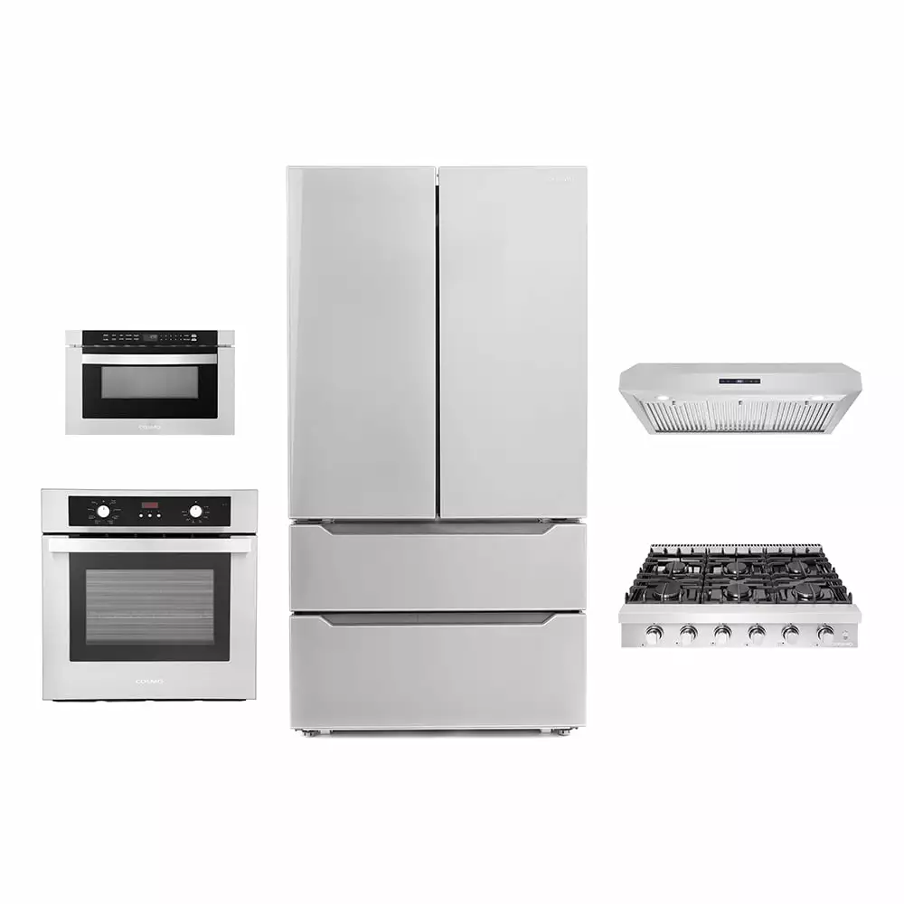 5 Piece Kitchen Package With 30 Gas Cooktop 24 Single Electric Wall Oven 24 Built-In Microwave Drawer & French Door Refrigerator