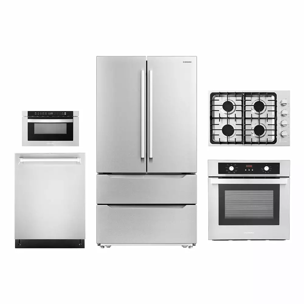 5 Piece Kitchen Package With 30 Gas Cooktop 24 Built-in Fully Integrated Dishwasher 24 Single Electric Wall Oven 24 Built-In Microwave Drawer & French Door Refrigerator