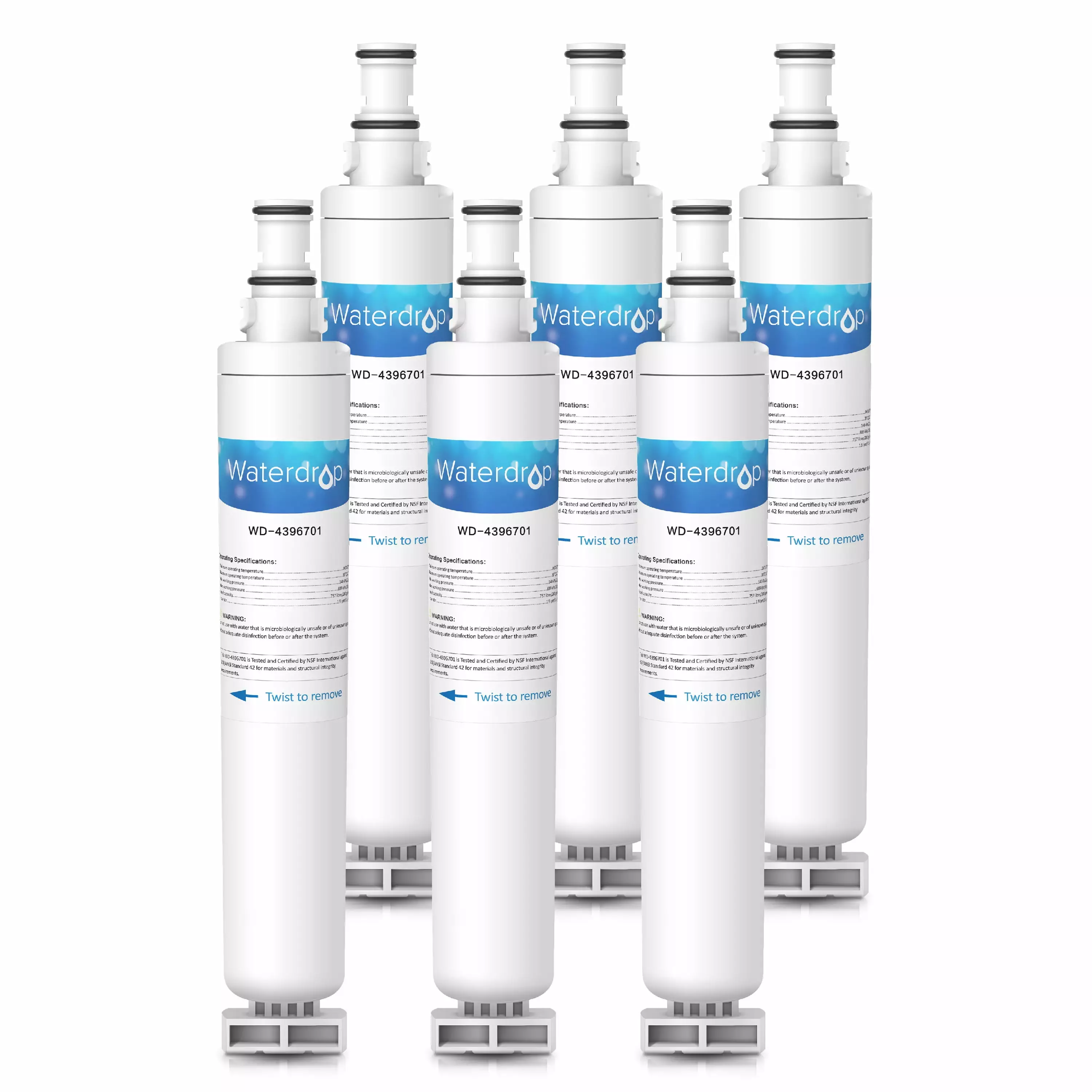 6 Pack Waterdrop 4396701 Refrigerator Water Filter Compatible with Whirlpool 4396701. EDR6D1