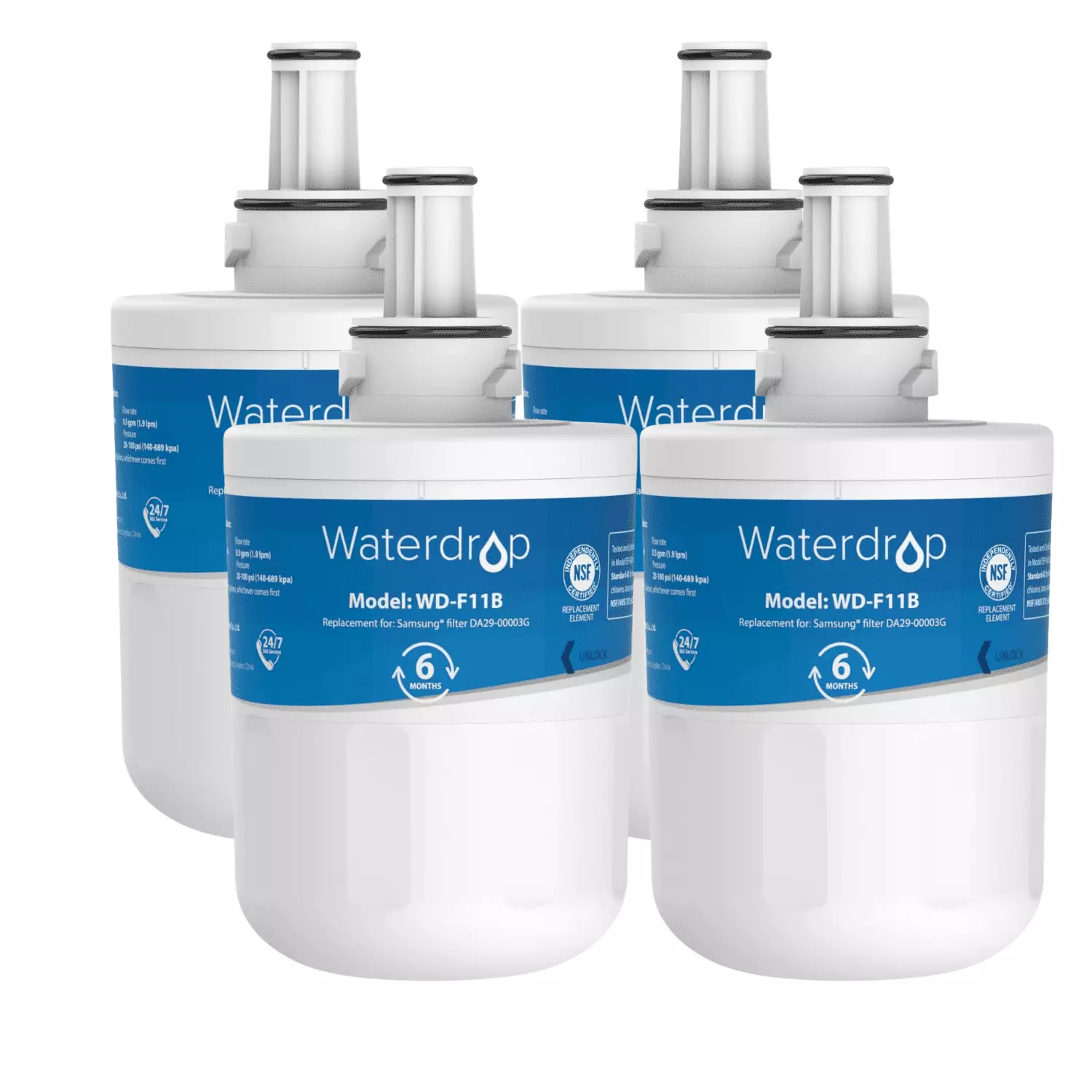 Waterdrop DA29-00003G Refrigerator Water Filter. Replacement for Samsung DA29-00003G. DA29-00003B. DA29-00003A. Aqua-Pure Plus. HAFCU1. RFG237AARS. FMS-1. RS22HDHPNSR. RSG257AARS. WSS-1. 4 Filters