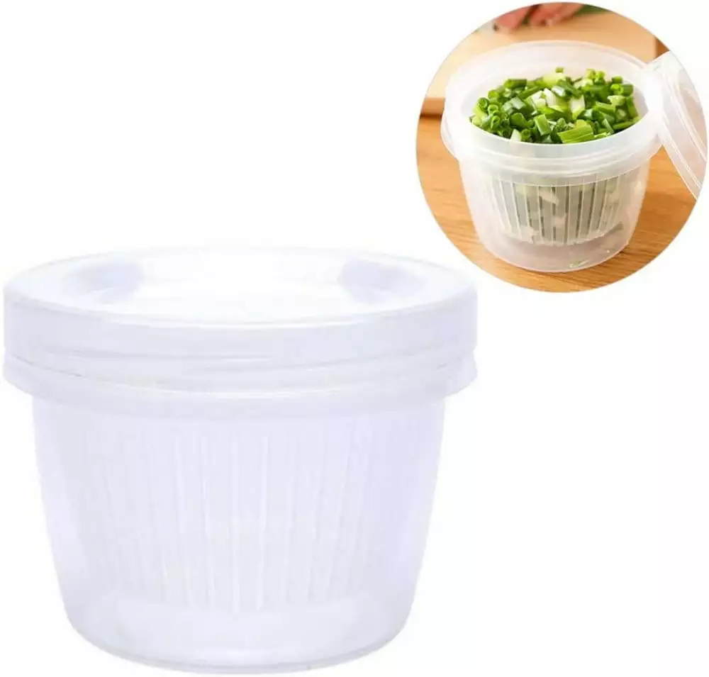 Bomutovy Garlic Drain Sealed Box. Food Drainage Bowl Storage Containers. Sealed Scallion Ginger Garlic Transparent Airtight Food Fresh Box for Home Kitchen Freezer and Fridge