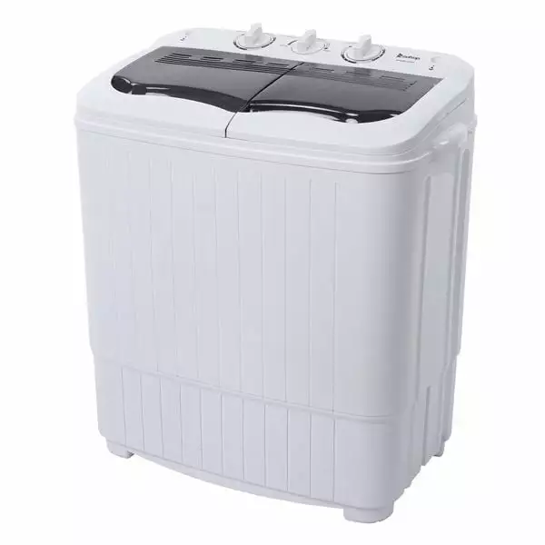 Fithood ZOKOP Compact Twin Tub with Built-in Drain Pump XPB35-ZK35 14.3(7.7 6.6)lbs Semi-automatic Gray Cover Washing Machine