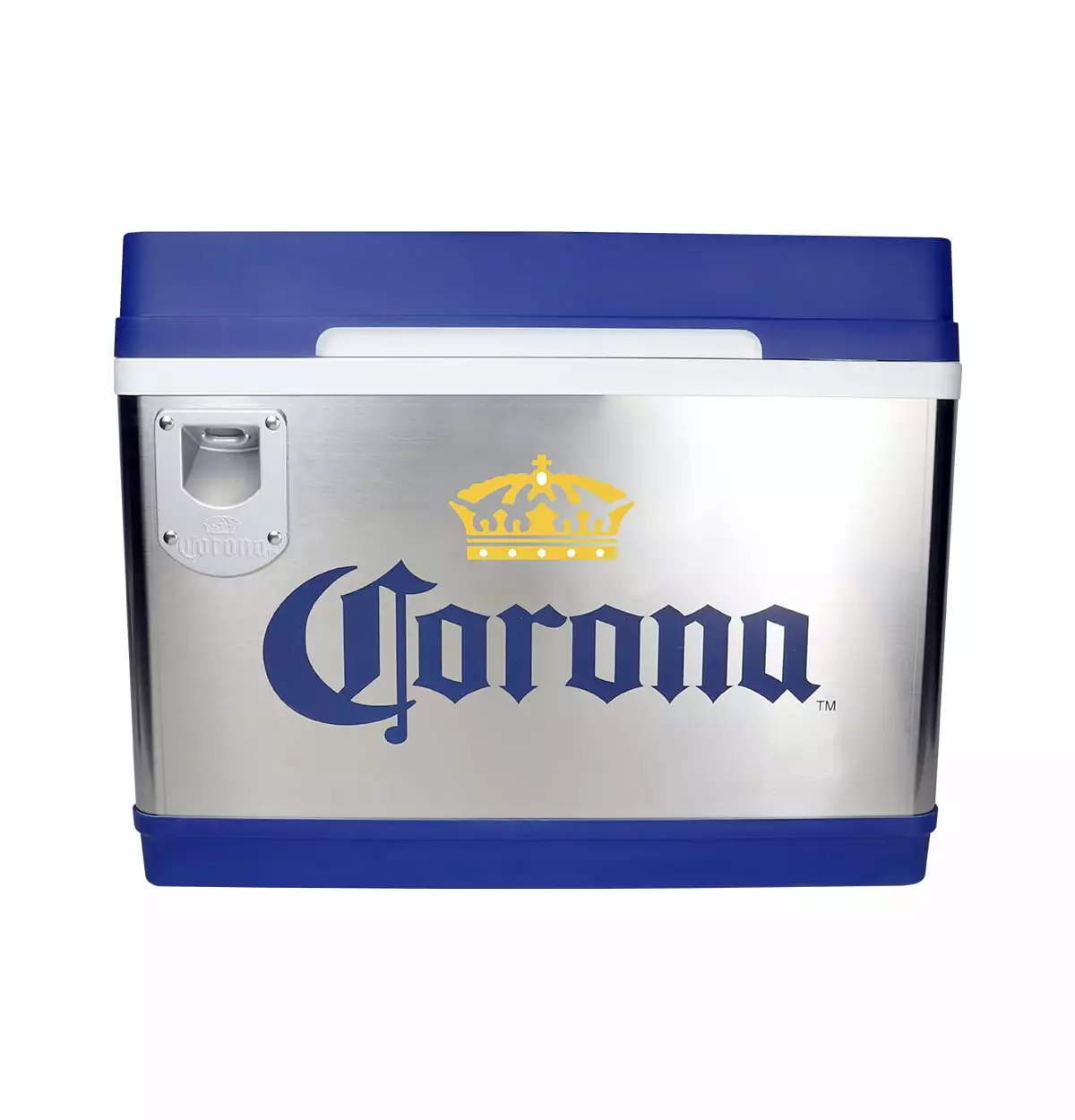 Corona Cruiser 12V Cooler. 24 Bottle Portable 45 L Fridge. Silver. Blue