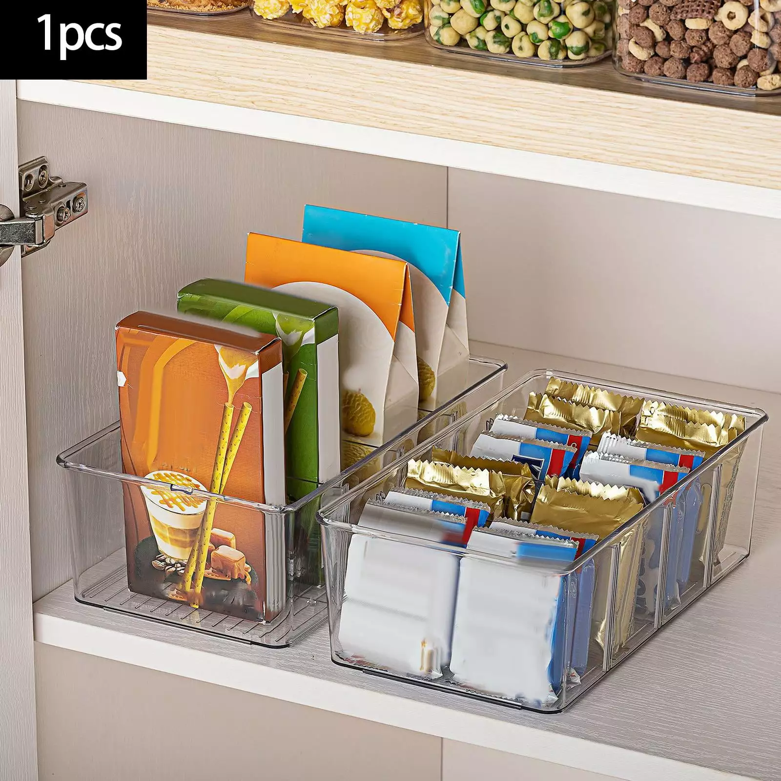 Tea Storage Organizer with 4 Divided Compartments Tea Box Clear Organizer Bins tea Storage Box for Drawer Cabinets Home Window Without Lid