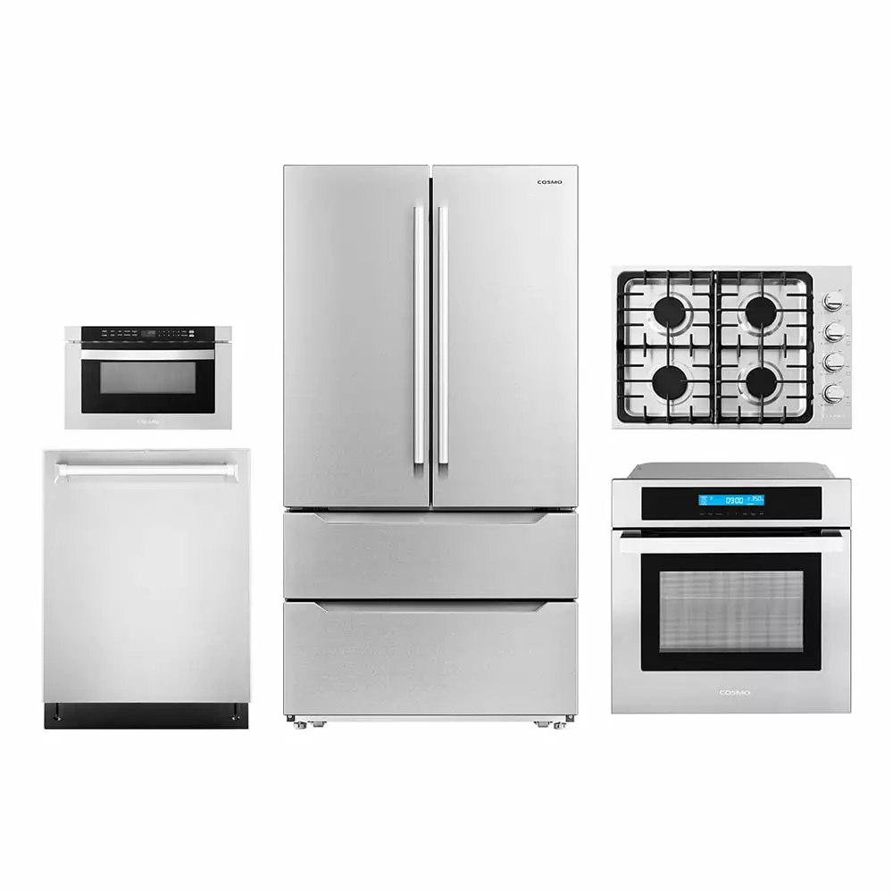 5 Piece Kitchen Package With 30 Gas Cooktop 24 Built-in Fully Integrated Dishwasher 24 Single Electric Wall Oven 24 Built-In Microwave Drawer & French Door Refrigerator