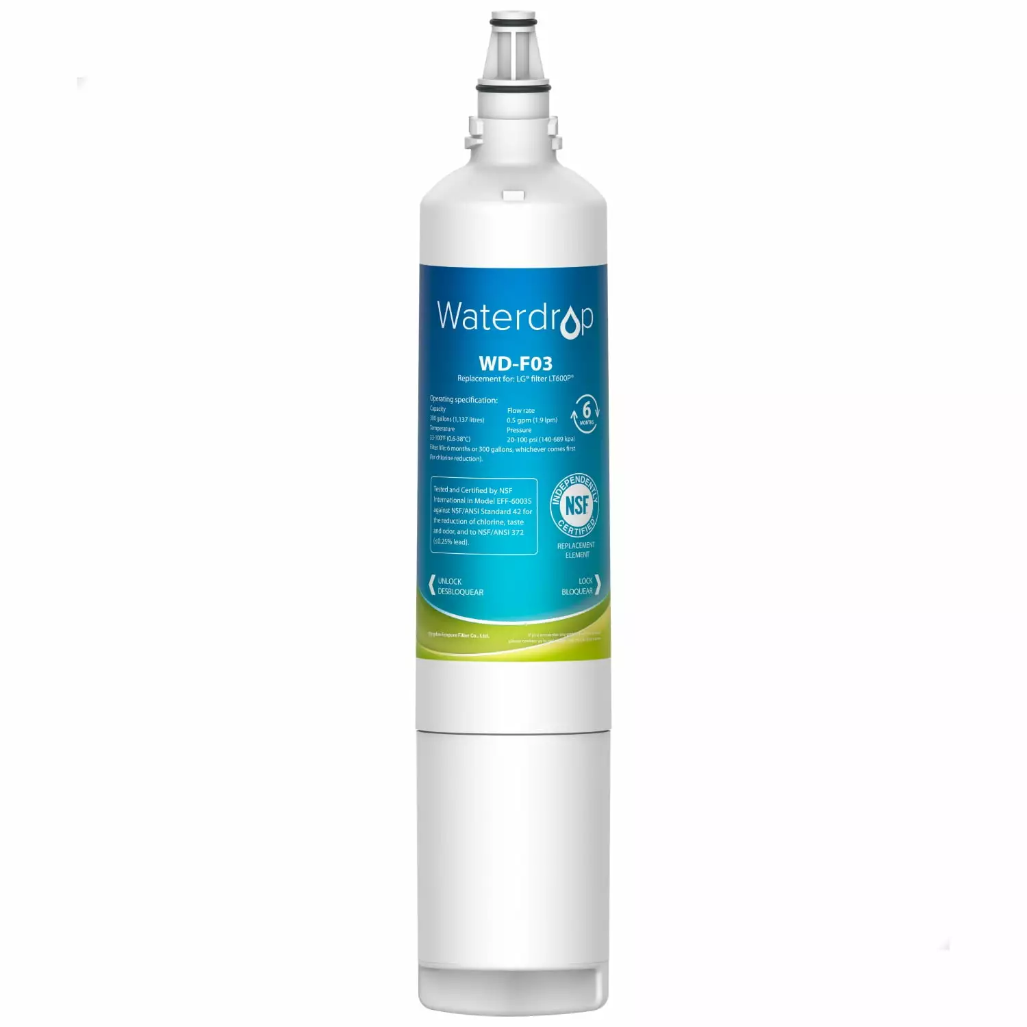 Waterdrop LT600P Compatible with LG LT600P. LG 5231JA2006A. 5231JA2006B Refrigerator Water Filter