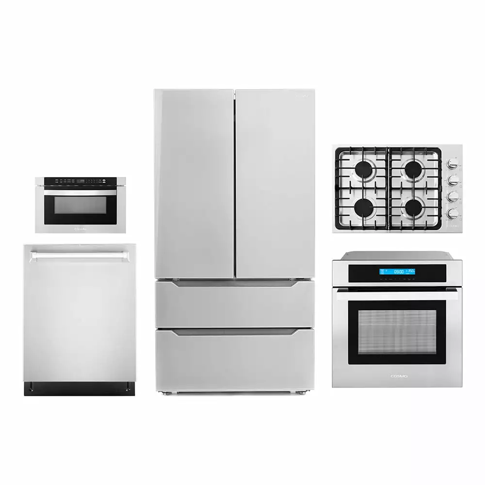 5 Piece Kitchen Package With 30 Gas Cooktop 24 Built-in Fully Integrated Dishwasher 24 Single Electric Wall Oven 24 Built-In Microwave Drawer & French Door Refrigerator