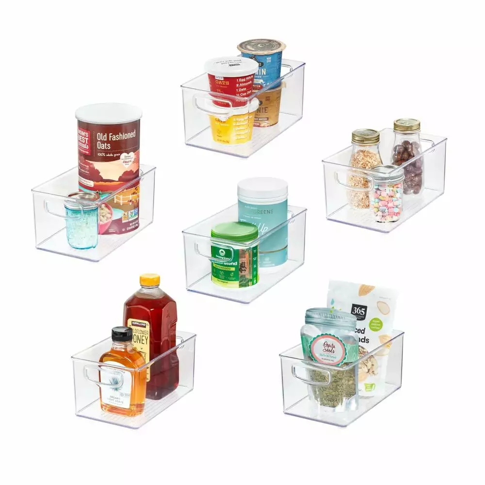 iDesign 6-Piece Recycled Plastic Pantry and Kitchen Storage. Freezer and Fridge Organizer Bins with Easy Grip Handles - 10 x 6 x 5. Clear