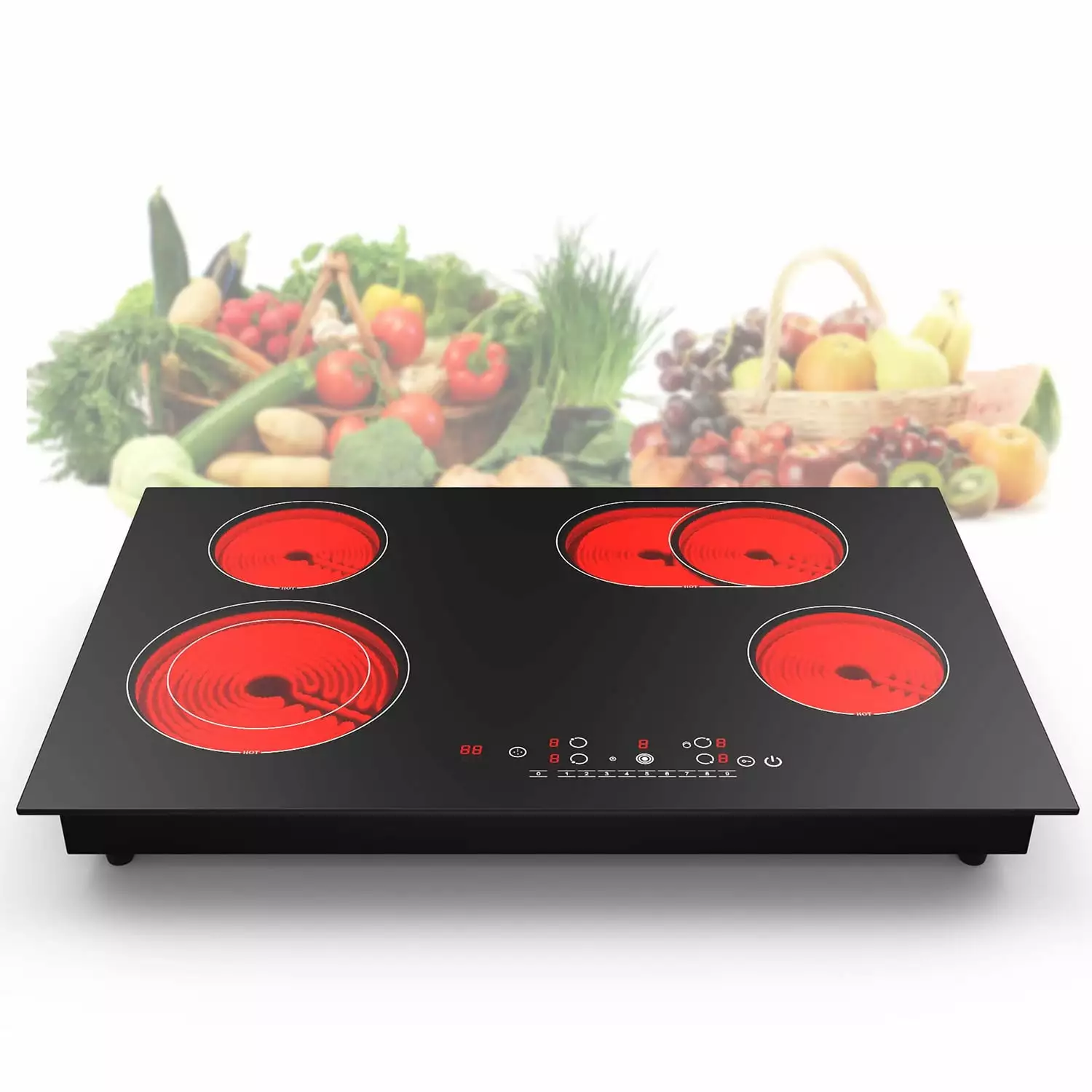 iMeshbean Electric Cooktop 30 inch.Electric Stove Burner.Built-in and Countertop Electric Stove Top.LED Touch Screen.9 Heating Level.Timer&Kid Safety Lock. Touch Control 240V 7200W Cooktop(No plug)