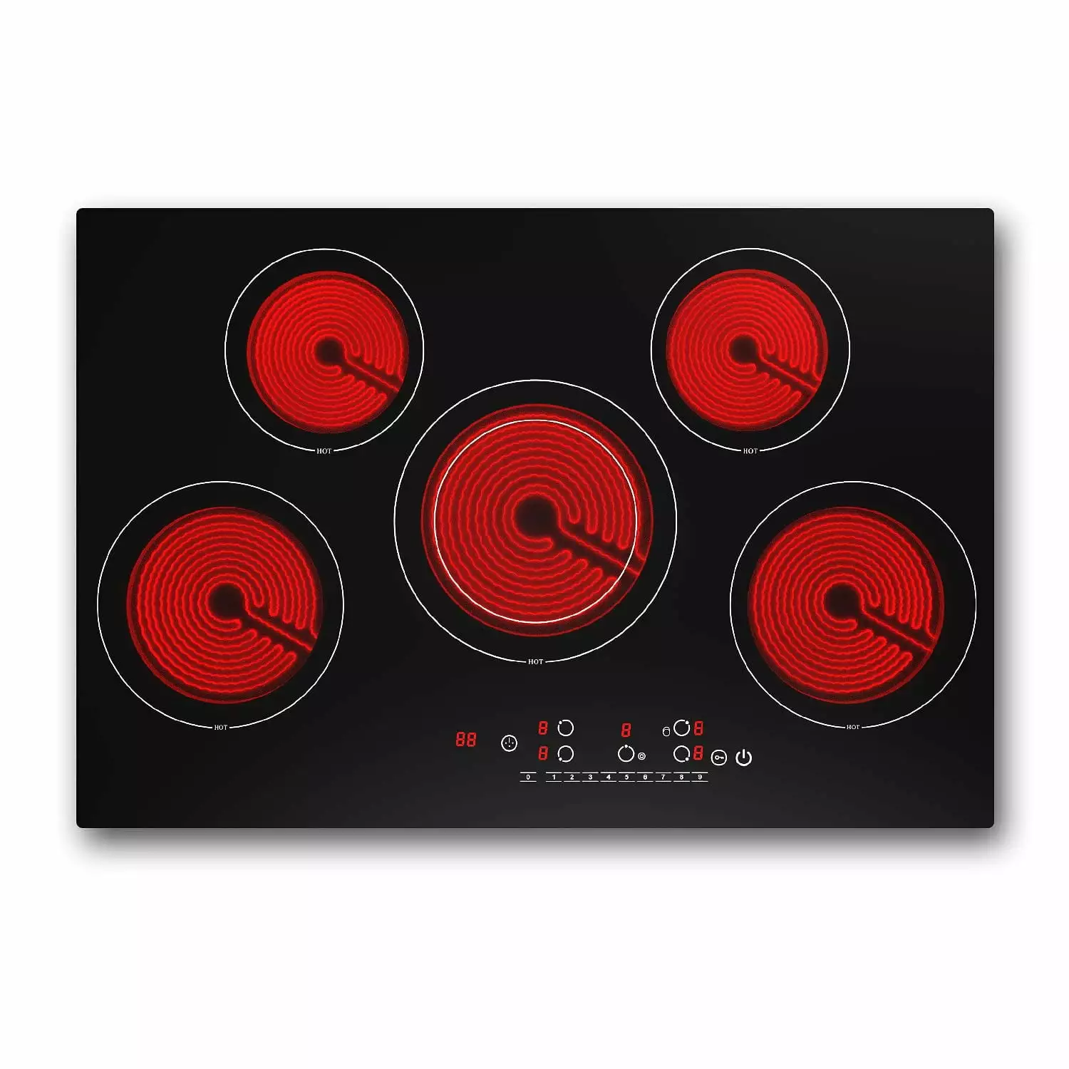 iMeshbean Electric Cooktop 30 inch.Electric Stove Burner.Built-in and Countertop Electric Stove Top.LED Touch Screen.9 Heating Level. Timer & Kid Safety Lock.Touch Control.240V 7600W Cooktop.5 Burners