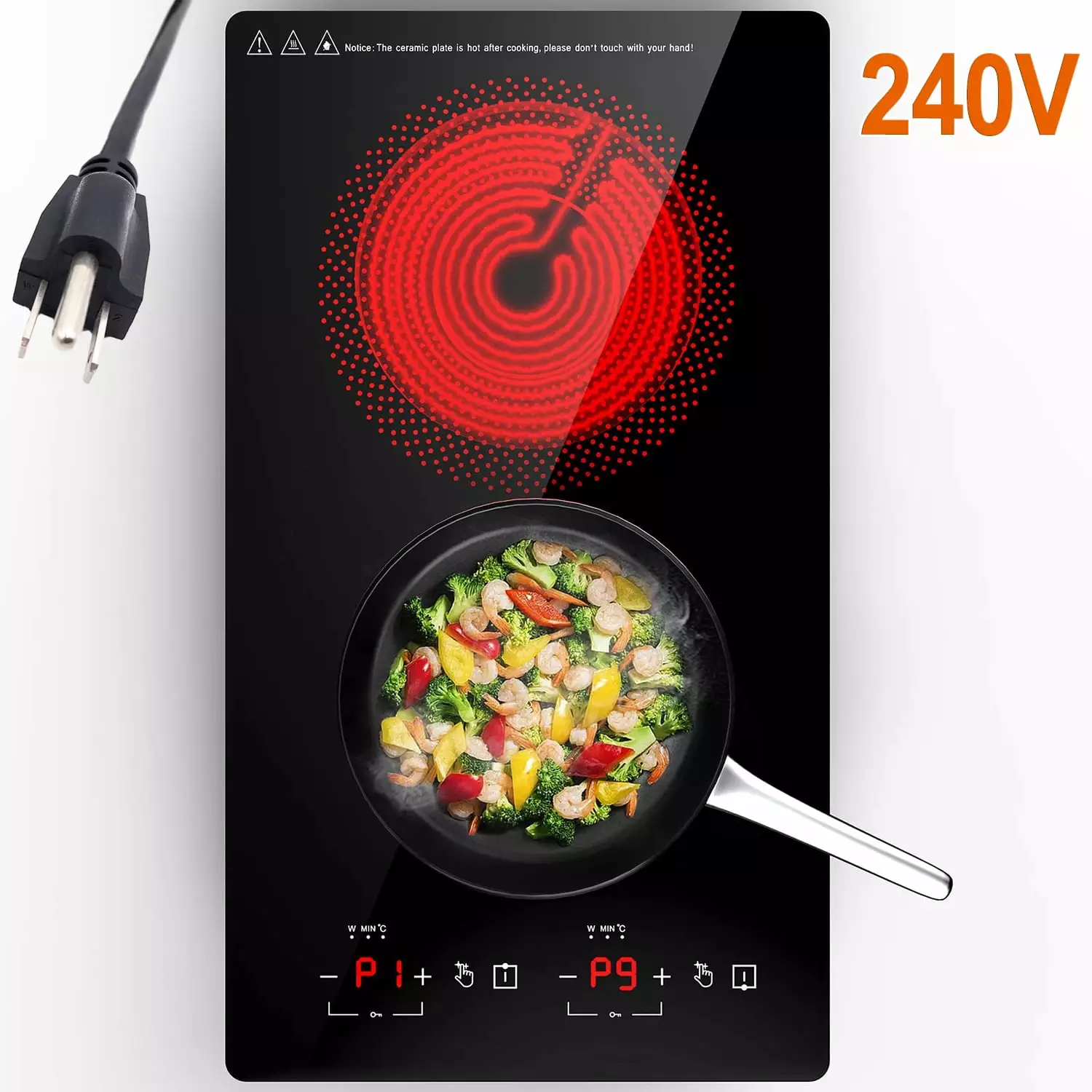 iMeshbean Electric Induction Cooktop 12 inch.Electric Stove Burner.Built-in and Countertop Electric Stove Top.LED Touch Screen.9 Heating Level.Timer & Kid Safety Lock.240V.3000W