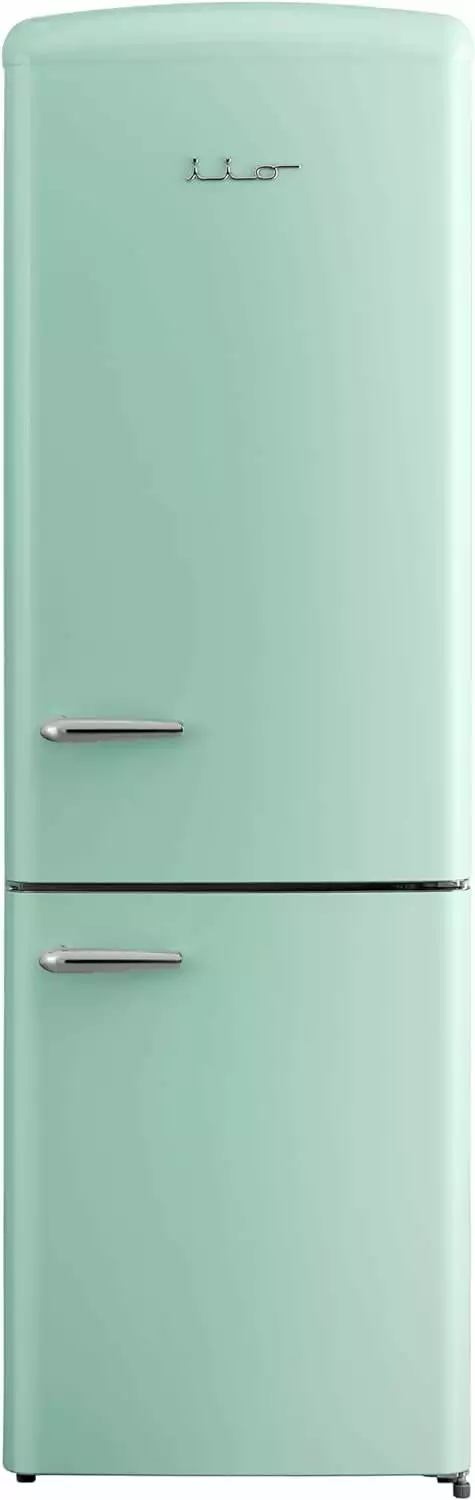 iio IRR2 12 cu. ft. Retro Refrigerator Full Size Fridge for Bedroom Bottom Freezer Chrome Handle. Frost Free. LED Multiflow 360?? Dorm RV Office Beverage Quiet Compressor. Deep crisper drawer Green