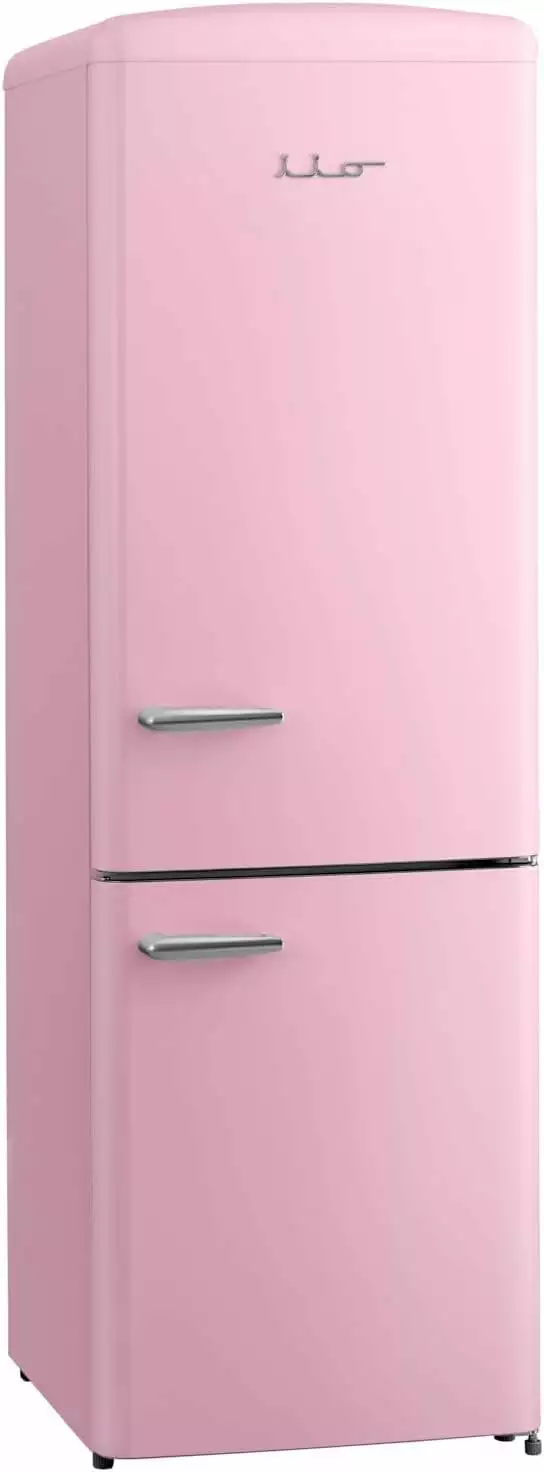 iio IRR2 12 cu. ft. Retro Refrigerator Full Size Fridge for Bedroom Bottom Freezer Chrome Handle. Frost Free. LED Multiflow 360?? Dorm RV Office Beverage Quiet Compressor. Deep crisper drawer Pink