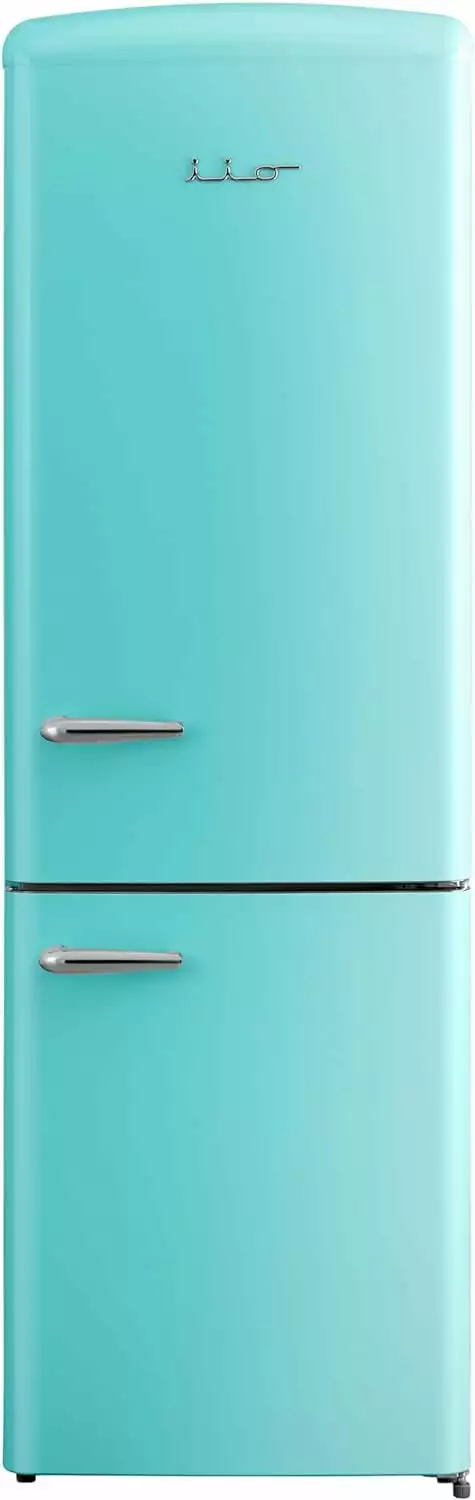 iio IRR2 12 cu. ft. Retro Refrigerator Full Size Fridge for Bedroom Bottom Freezer Chrome Handle. Frost Free. LED Multiflow 360?? Dorm RV Office Beverage Quiet Compressor Deep crisper drawer Turquoise